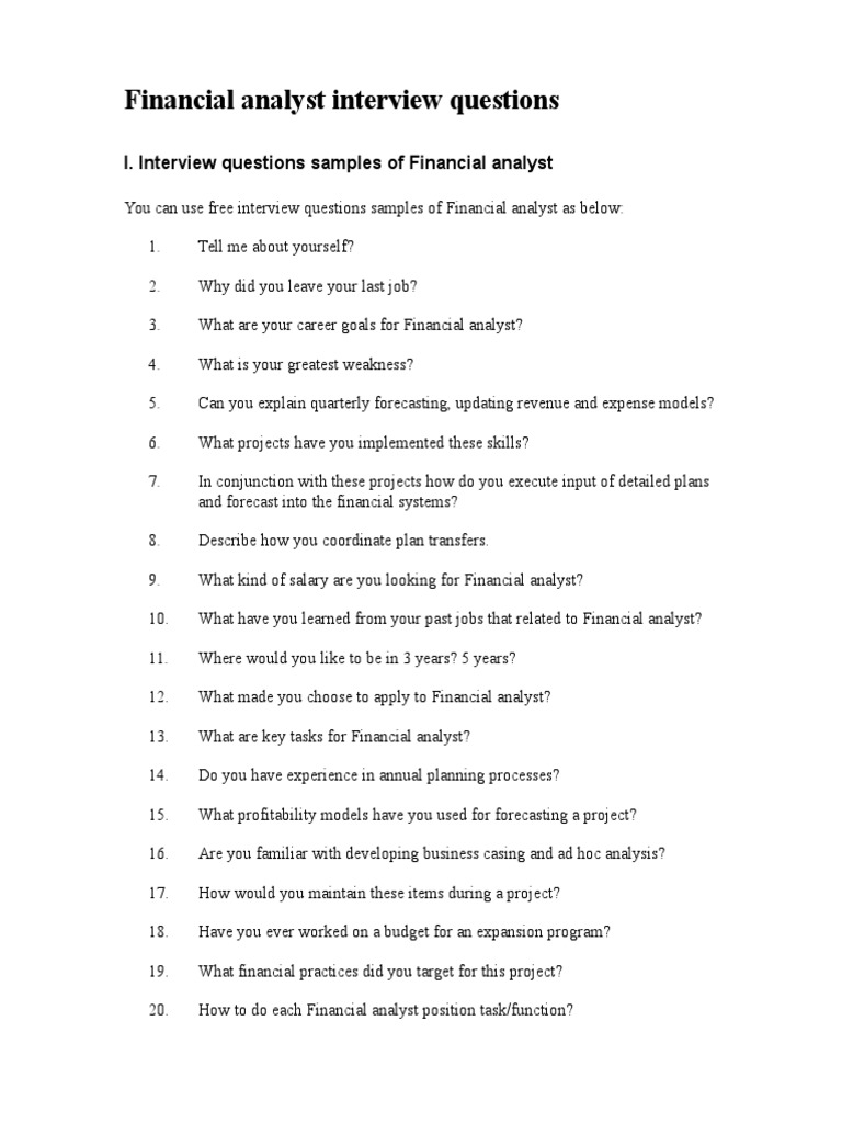 Financial Analyst Interview Questions PDF Job Interview Financial
