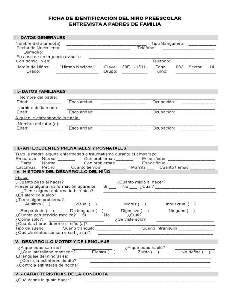 Ficha de Identificación Preescolar | PDF | Derecho | Relaciones