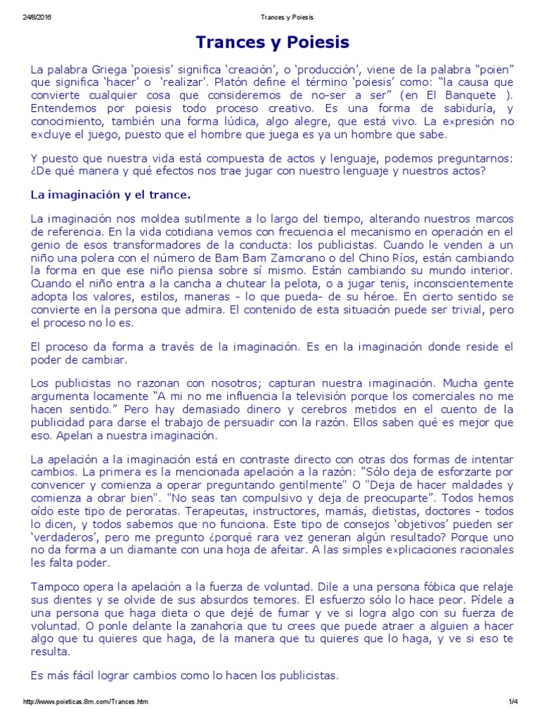 Trances y Poiesis | PDF | Hipnosis | Ciencia cognitiva