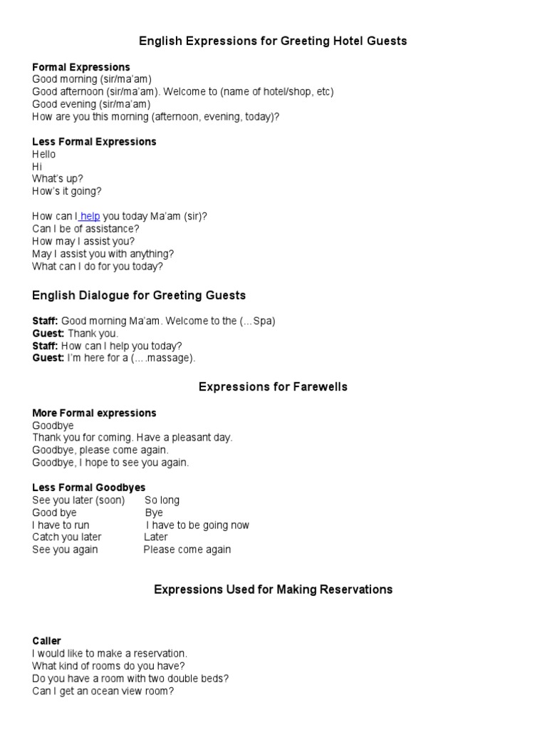 English Expressions PDF Leisure Hotel And
