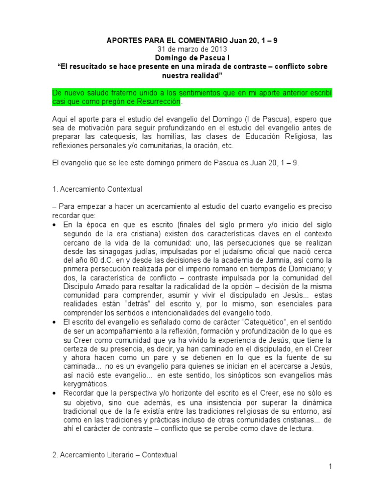 Aportes para Comentar Juan 20, 1 - 9 | PDF | La resurrección de Jesús ...