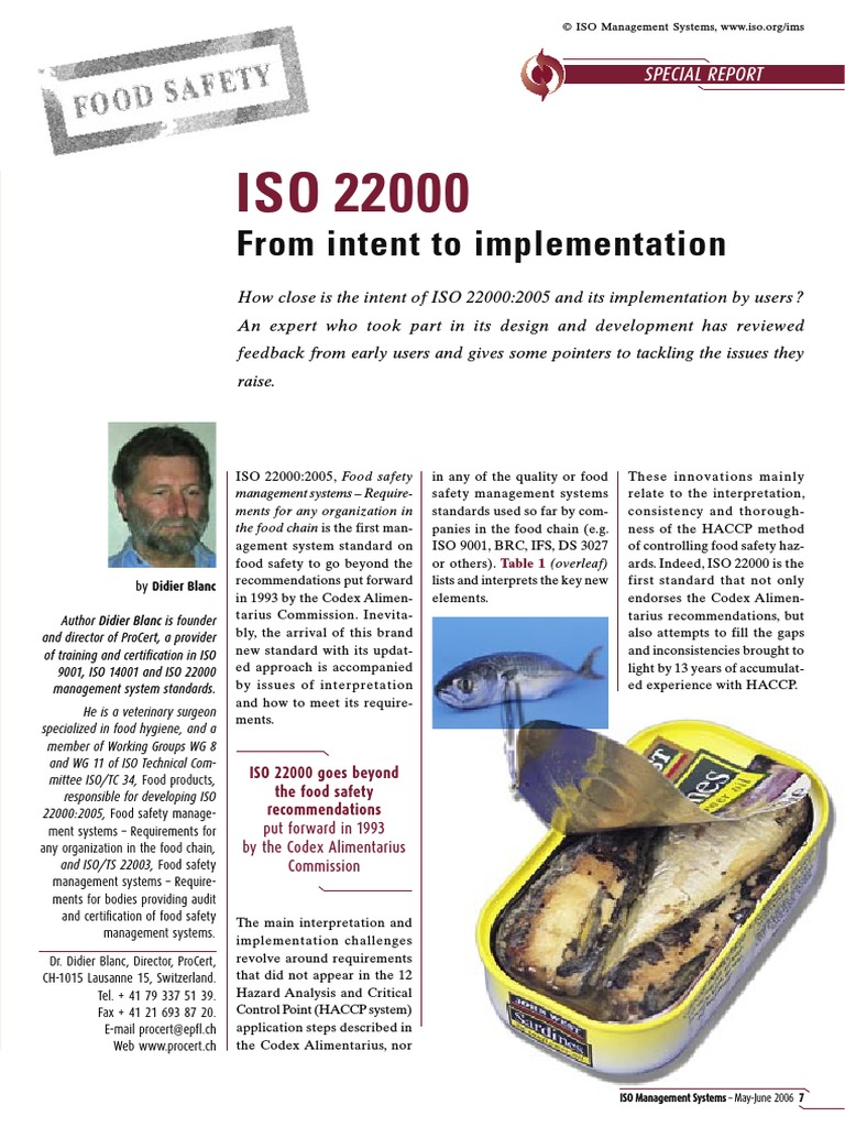 ISO 22000 - Operational Prerequisite Programs - Design and ...
