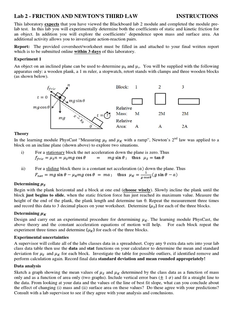Friction and Newton's Third Law Lab | PDF | Mass | Friction