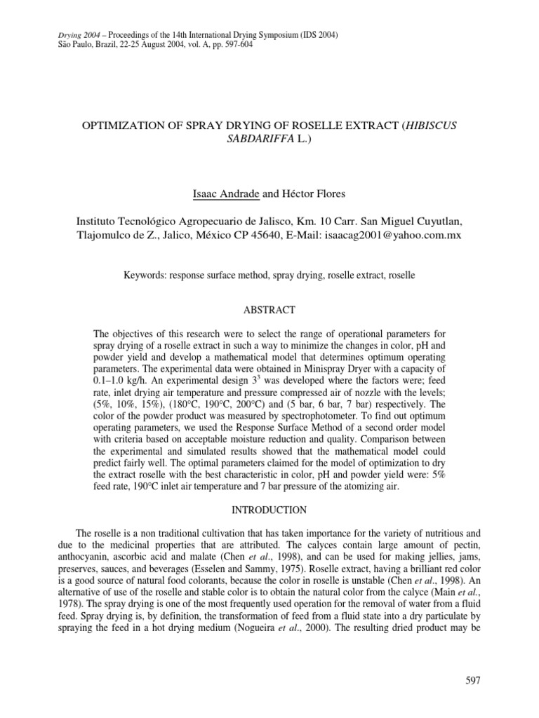 Spray Drying Optimization of Roselle Extract | PDF | Analysis Of ...