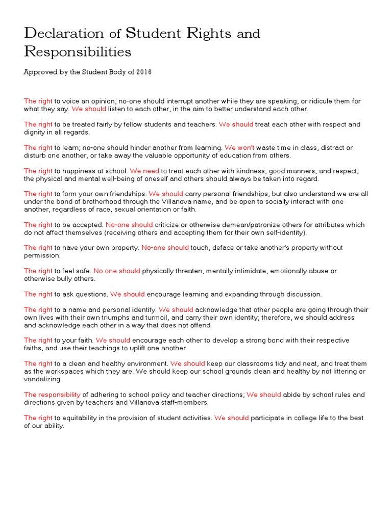 Declaration of Student Rights and Responsibilities