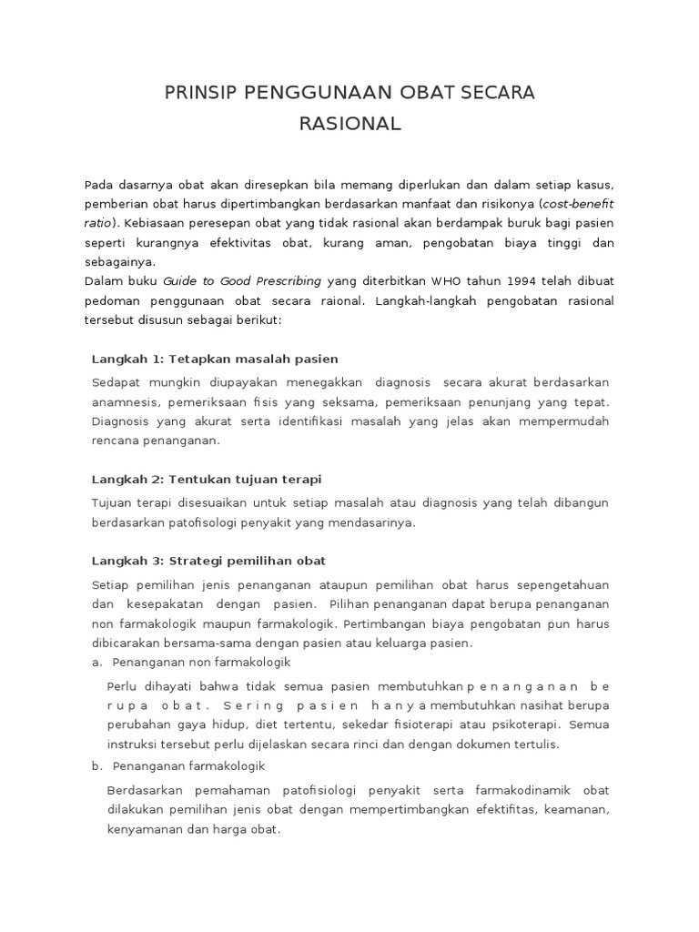 Prinsip Penggunaan Obat Secara Rasional | PDF