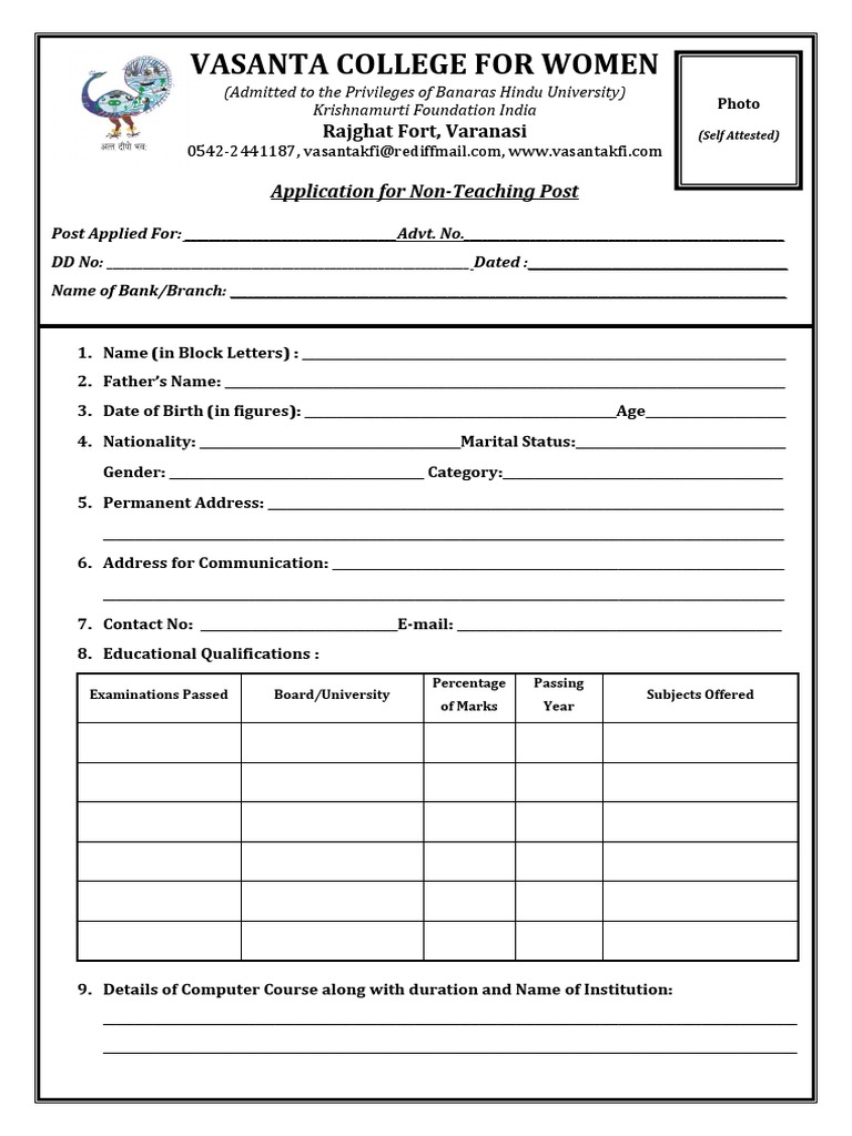 Application Form For NT Post | PDF