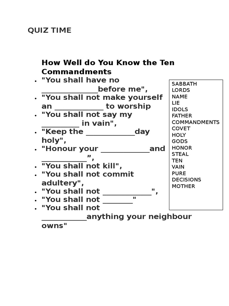Ten Commandments Quiz Challenge | PDF | Self-Improvement