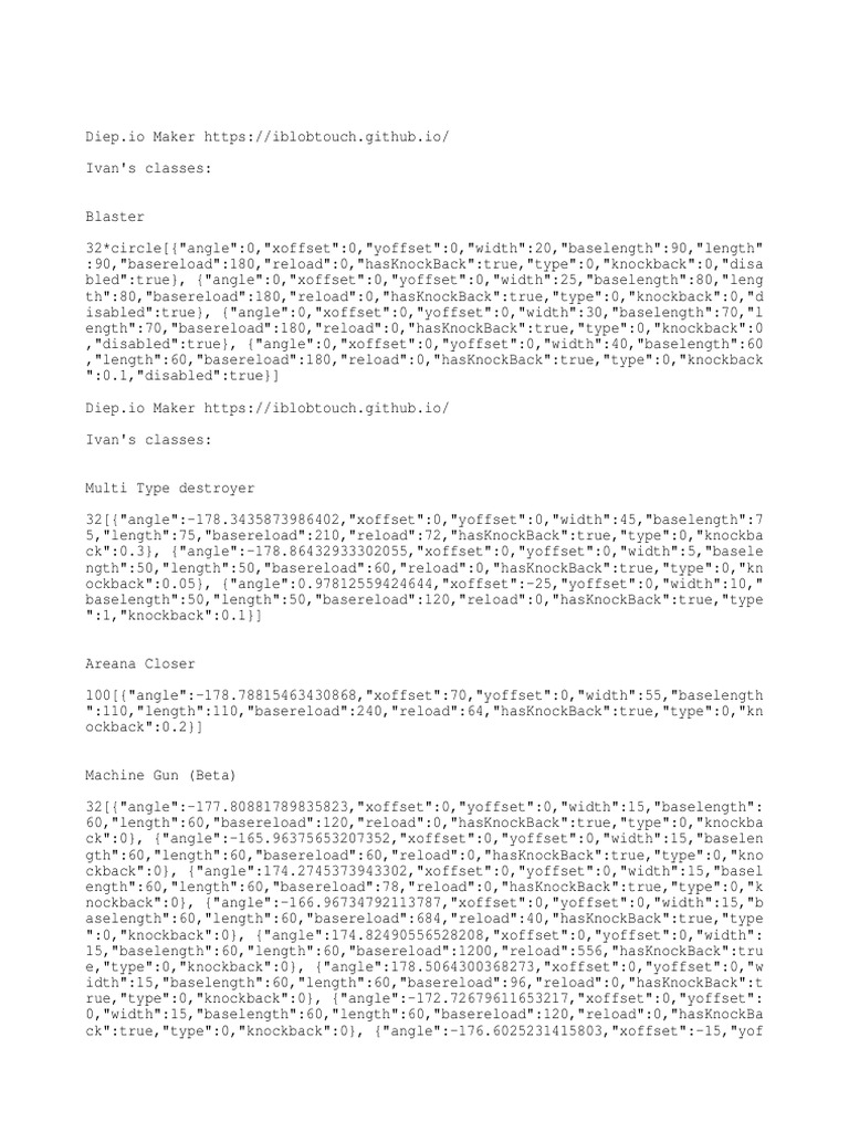 Diep.io Maker Class Configurations | PDF | Geometry | Metrology