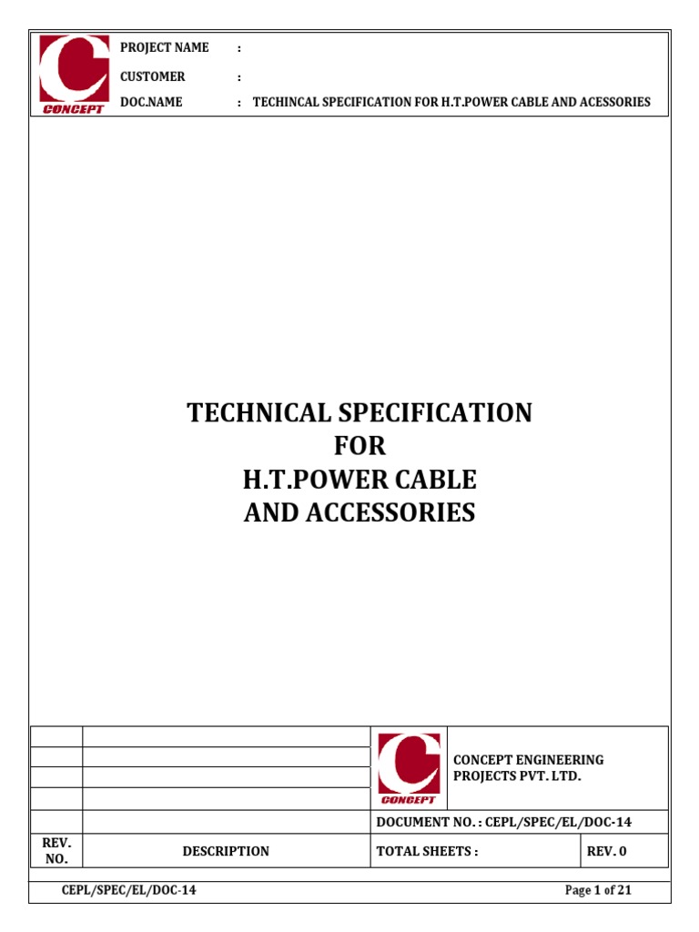 H.T. Power Cable Technical Specifications | PDF | Electrical Wiring ...