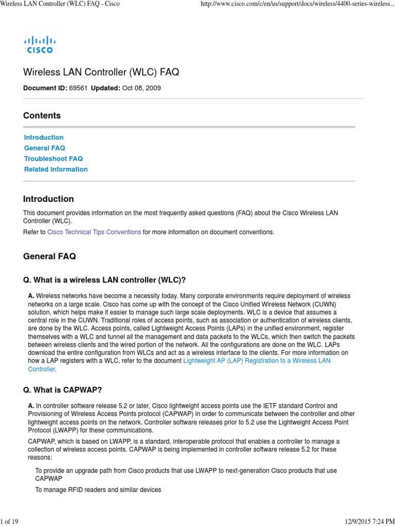 Wireless LAN Controller (WLC) FAQ - Cisco | PDF | Computers ...