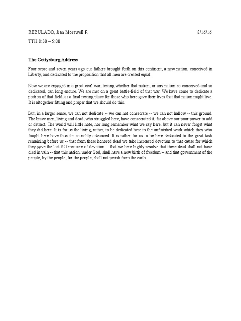 Gettysburg Address Analysis | PDF