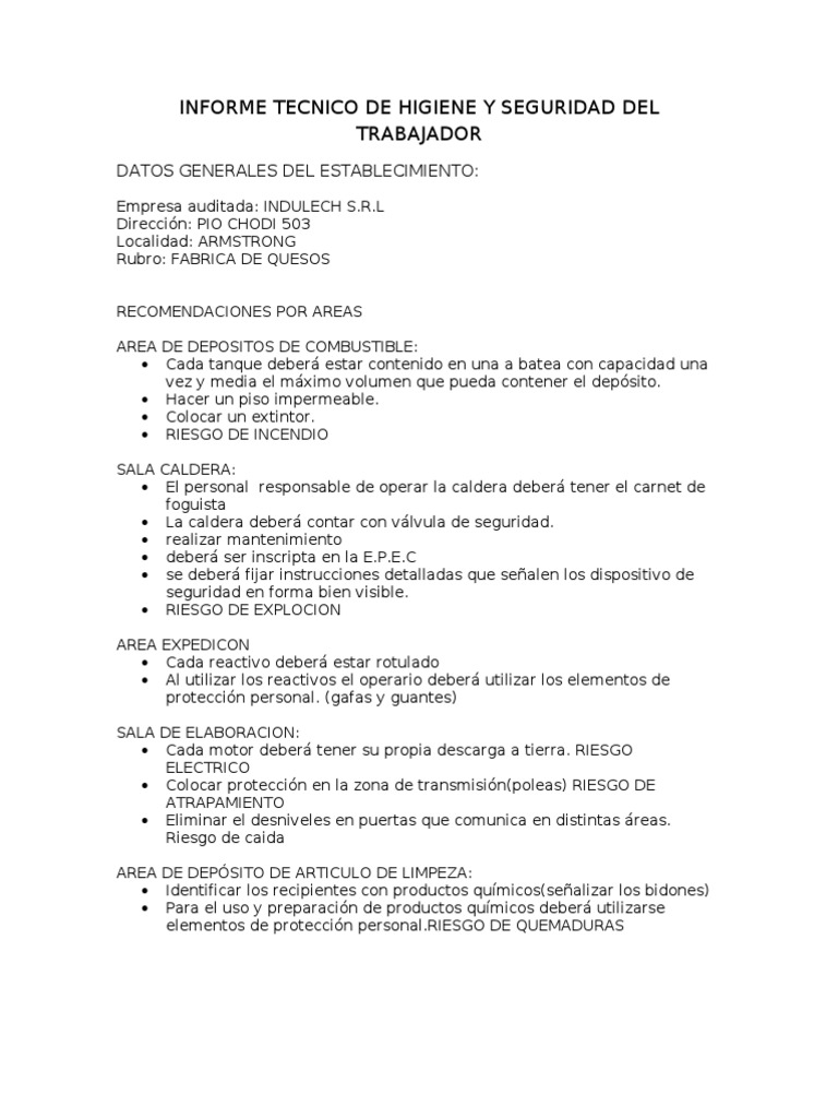 Informe Técnico de Higiene y Seguridad | PDF