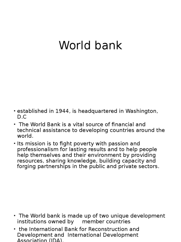 World Bank Ppt International Development Association World Bank