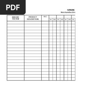 merchandise breakdown sheet