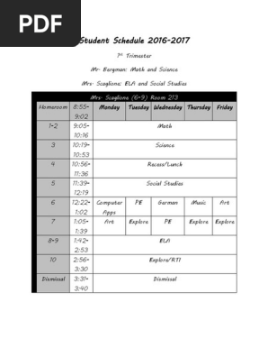 student schedule 2016