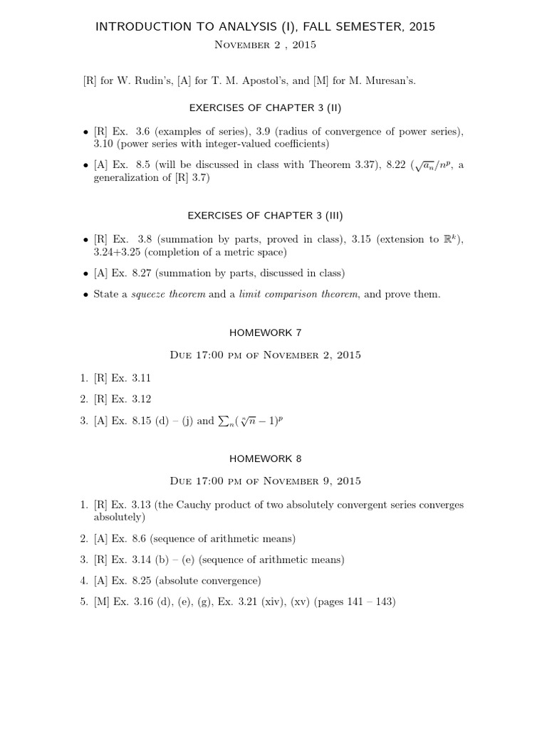 Introduction To Analysis (I), Fall Semester, 2015 | PDF