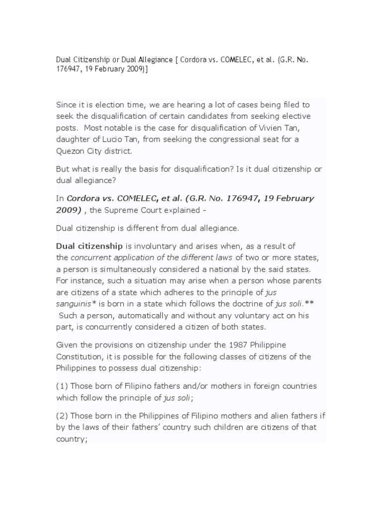 Dual Allegiance Vs Dual Citizenship
