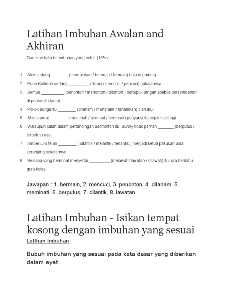 Latihan Imbuhan Awalan And Akhiran Pdf