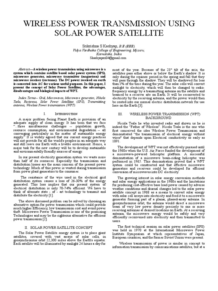 Wireless Power Transmission Via Solar Power Satellite | PDF | Microwave ...