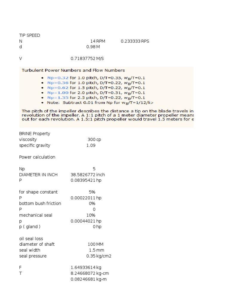 Power Calculation for agitator