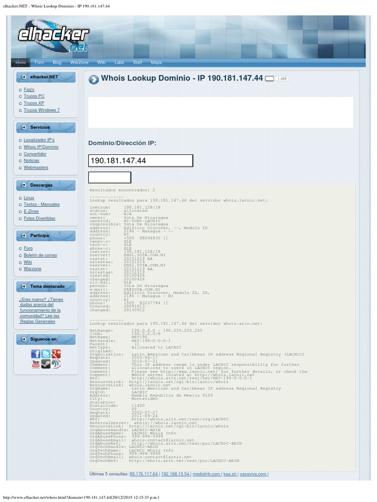 Whois Lookup Dominio - IP 190.181.147.44, PDF, Information Age