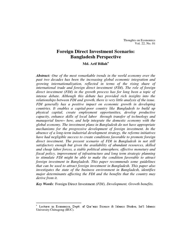 FDI Impact on Bangladesh's Economy | PDF | Foreign Direct Investment ...