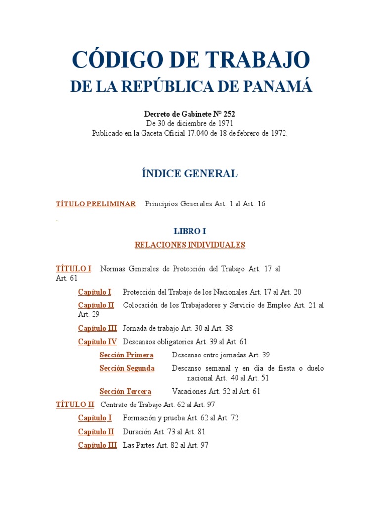 Codigo De Trabajo De Panama Articulo 212 Y 213