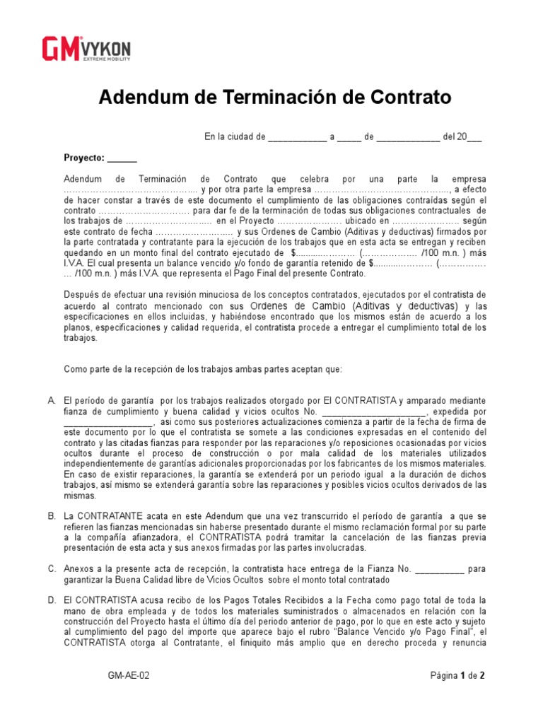 GMAE02 Adendum de Terminación de Contrato