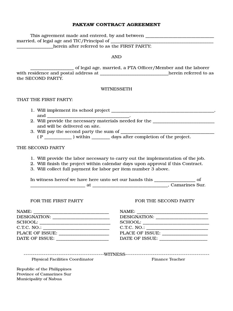 Pakyaw Contract Agreement Sample | PDF