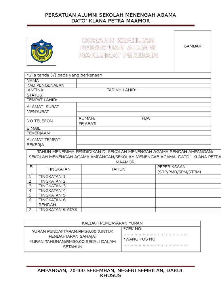 Borang Keahlian Persatuan Alumni  PDF