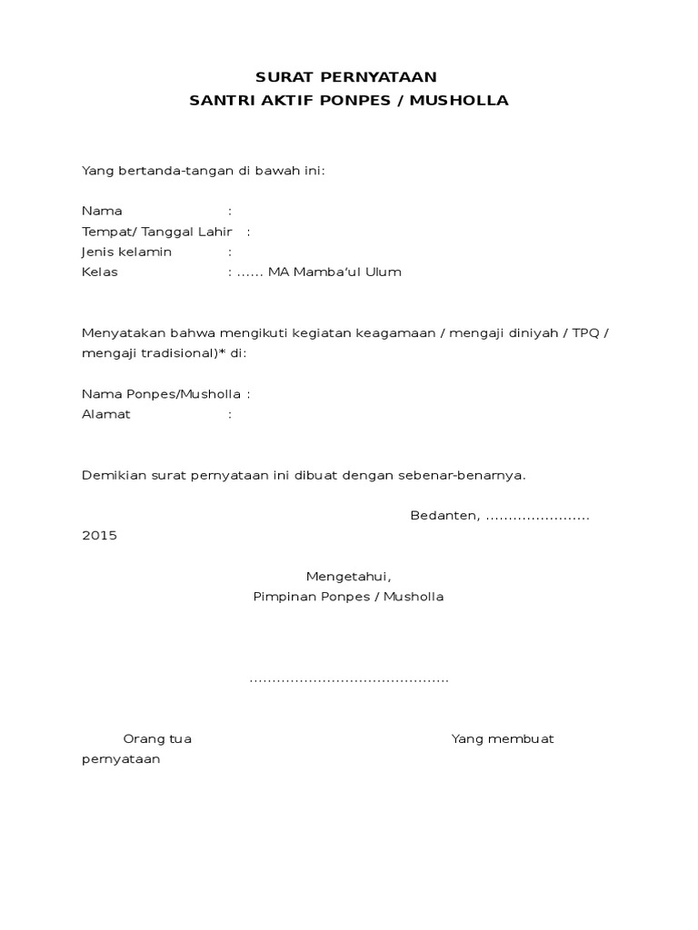 Surat Pernyataan Santri Aktif