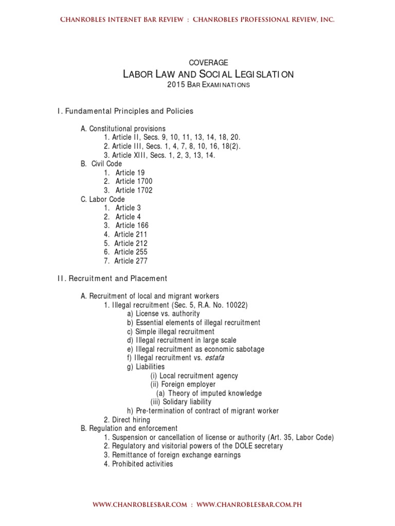 Comprehensive Overview of the Labor Law and Social Legislation Topics