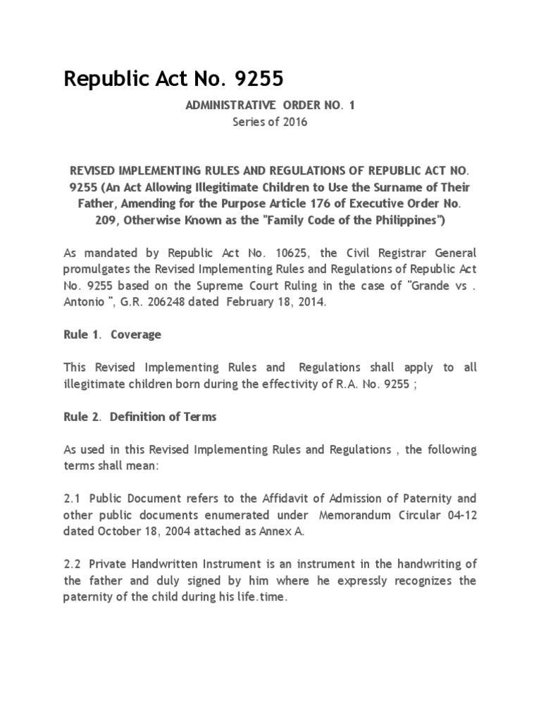 Illegitimate Children To Use The Surname of Their Father PDF Birth Certificate Consul