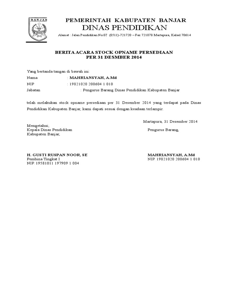 Berita Acara Stock Opname Persediaan 2014