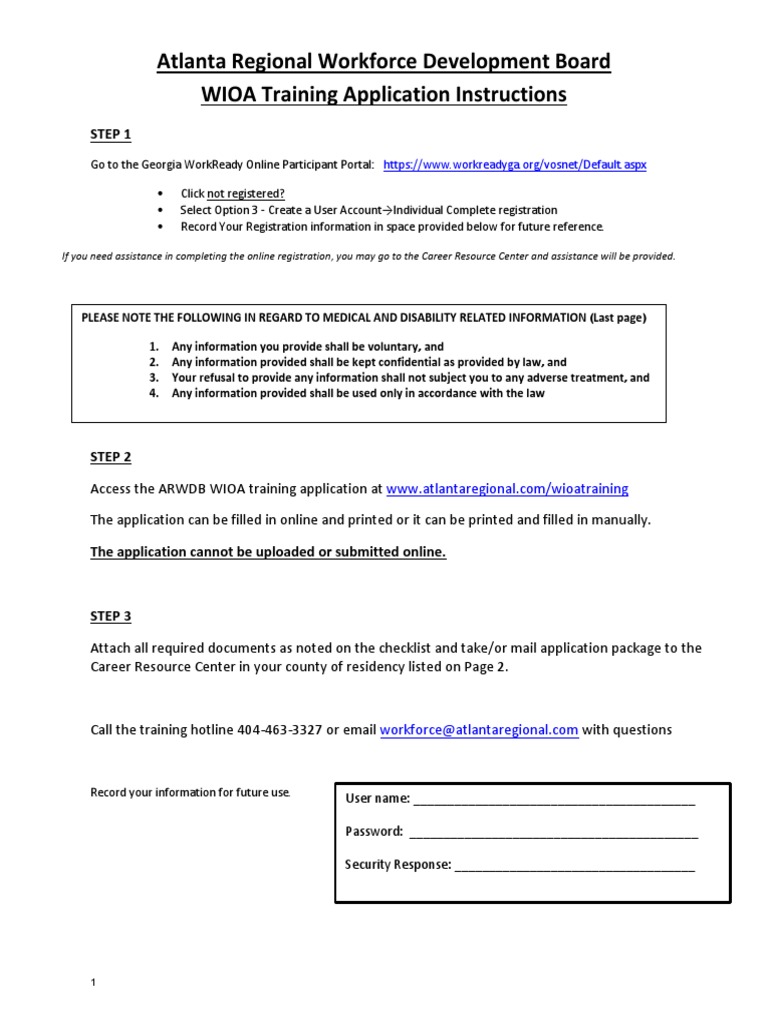 Wioa Training Application PDF Complaint Social Security (United
