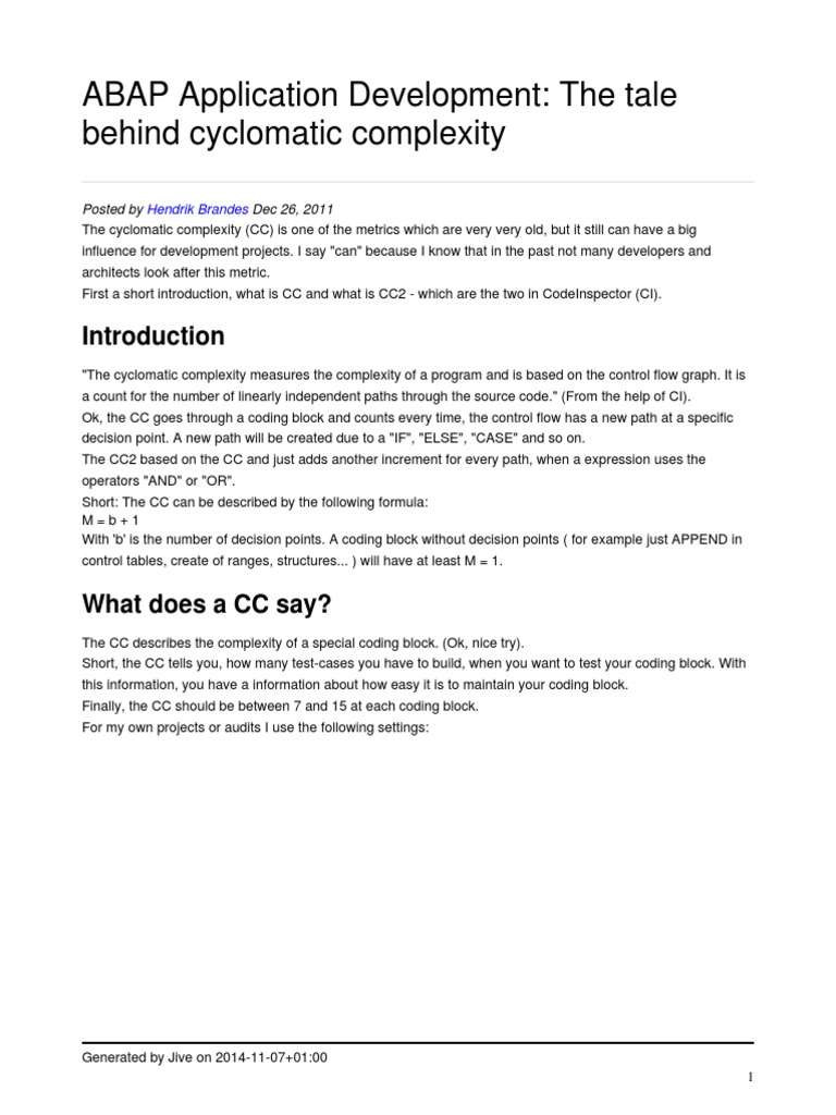 Understanding Cyclomatic Complexity in ABAP | PDF | Computer Science ...