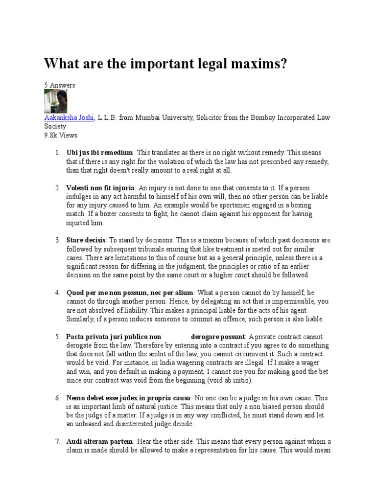 What Are the Important Legal Maxims Private Law Common Law