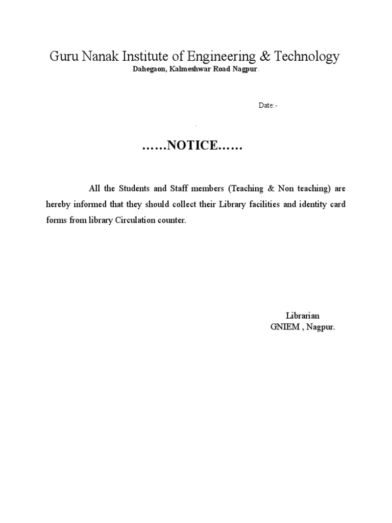 Library Notice for Students & Staff | PDF