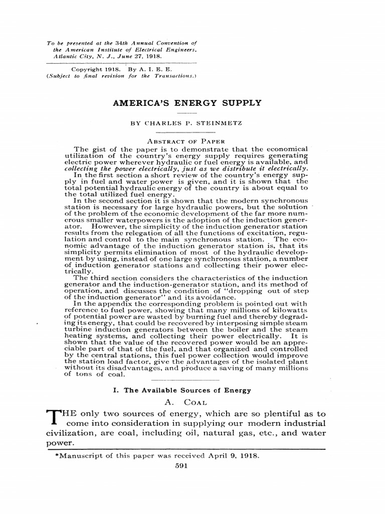America's Energy Supply PDF Electric Generator Electric Power
