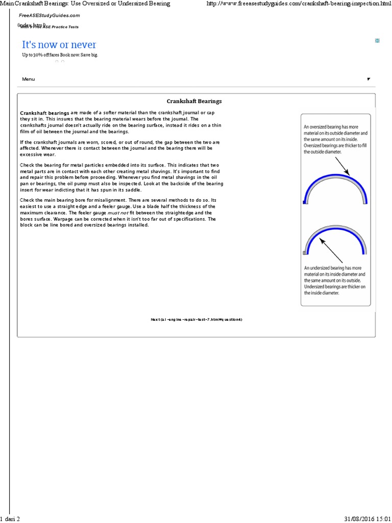 Main Crankshaft Bearings - Use Oversized or Undersized Bearing | PDF