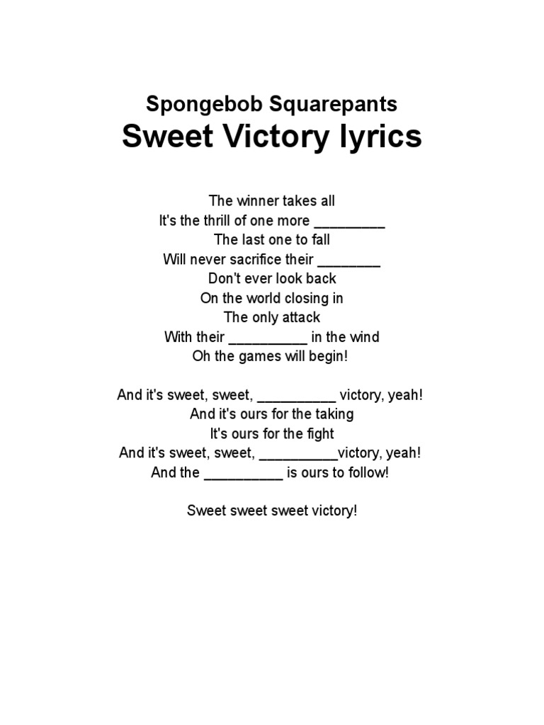 Sweet Victory Lyrics to the Iconic Song from Spongebob Squarepants PDF