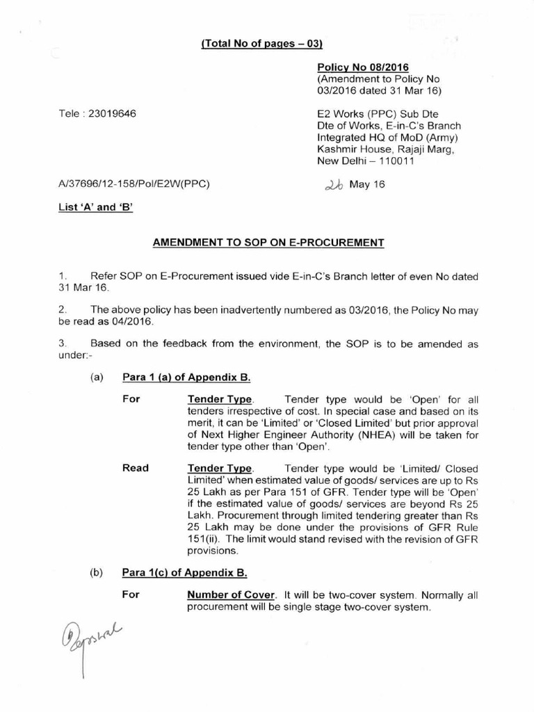 AMENDMENT TO SOP ON E-PROCUREMENT 26 May 2016 PDF | PDF | Banks | Money