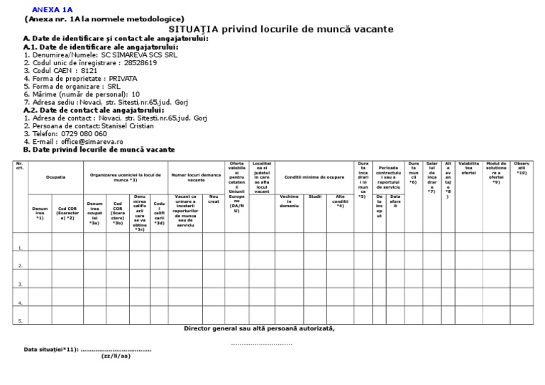 Situatia Privind Locurile De Munca Vacante