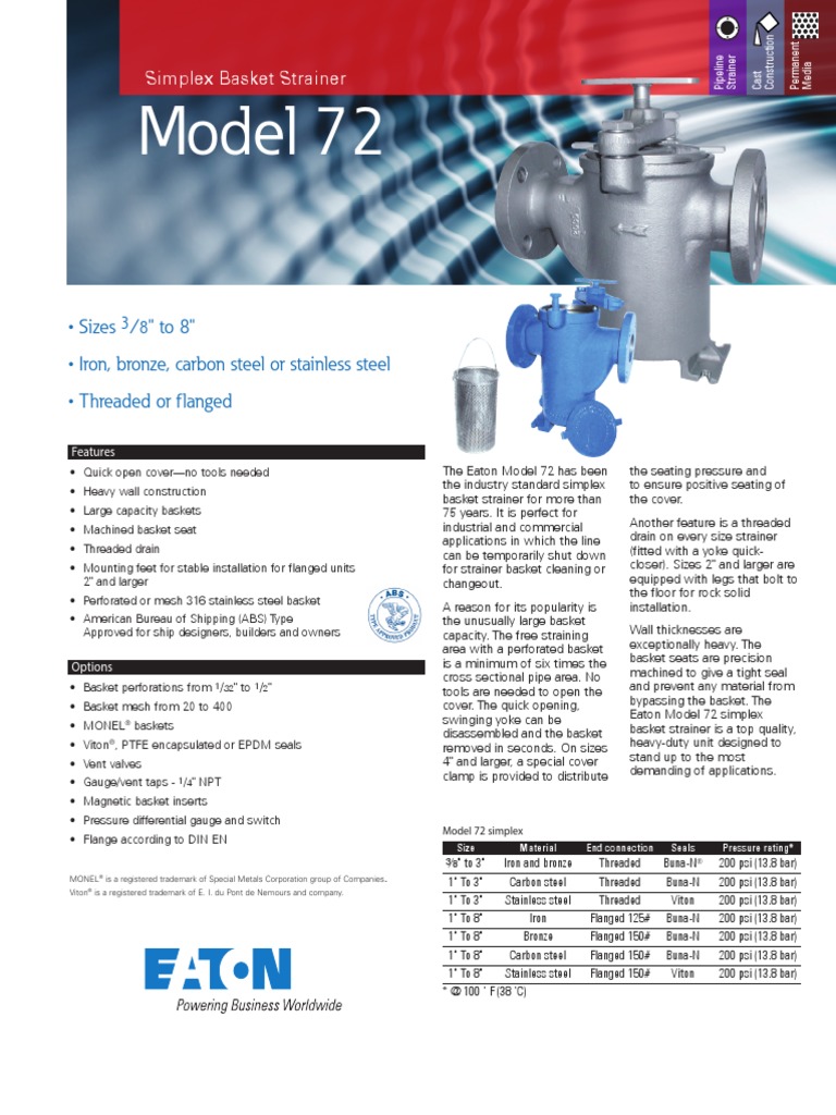 Eaton Basket Strainer Model 72 TechnicaDataSheet US Steel Pipe