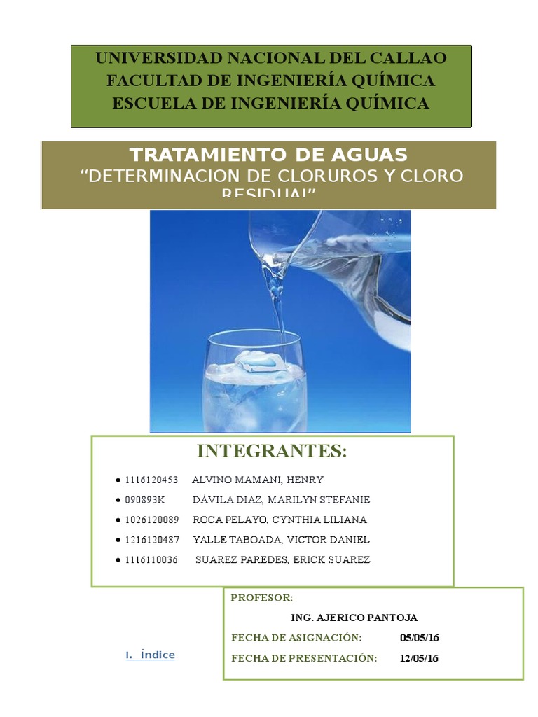 Determinacion de Cloruros y Cloro Residual Cloro Aguas residuales