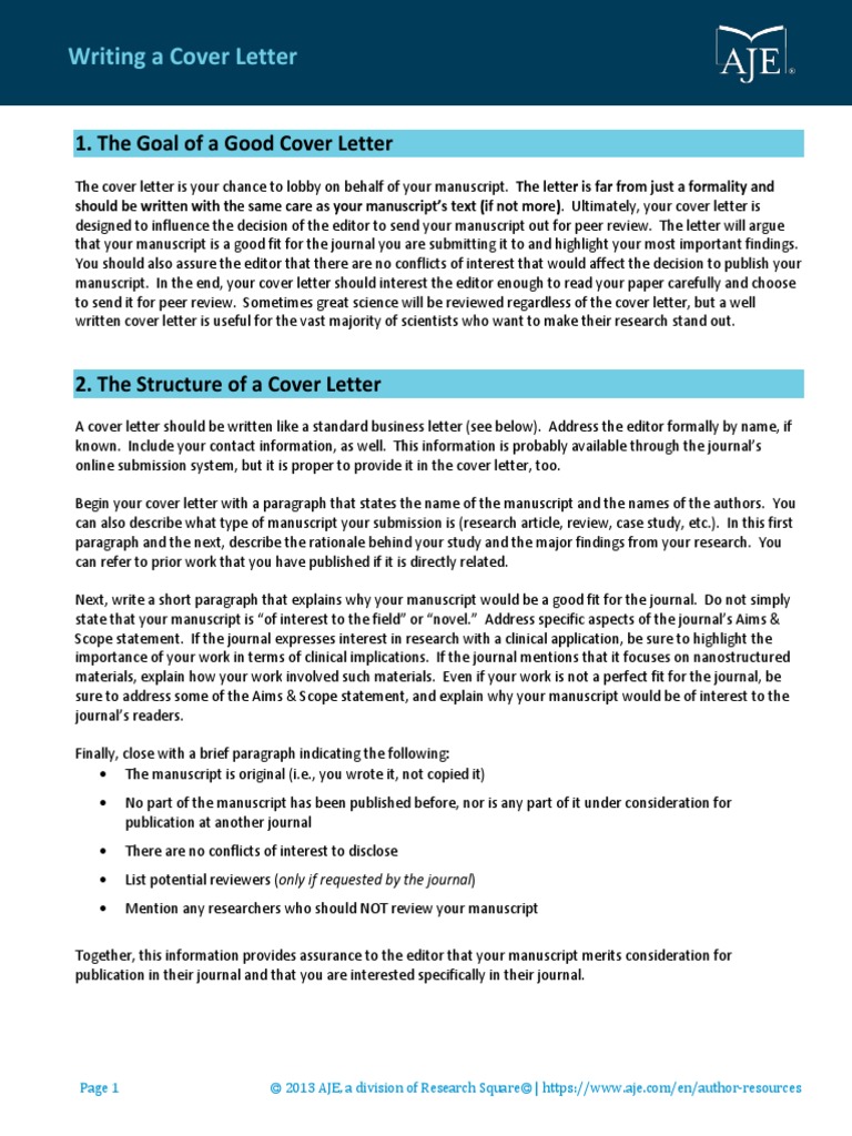 Writing A Cover Letter AJE 2015 Academic Journal Inquiry