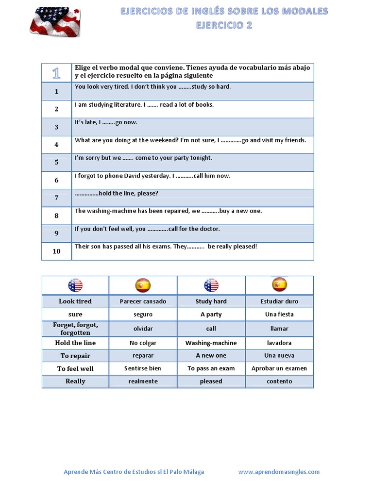 Ejercicios de Verbos Modales en Inglés | PDF | Artes del Lenguaje y ...