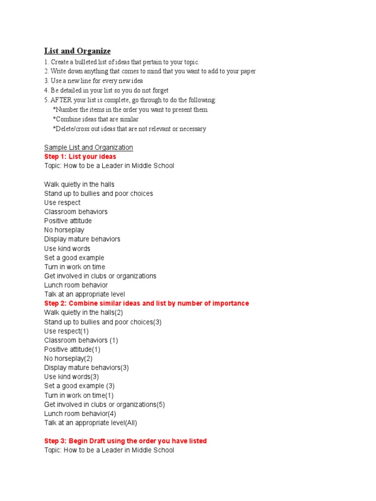 Listandorganize Pre-Write | PDF