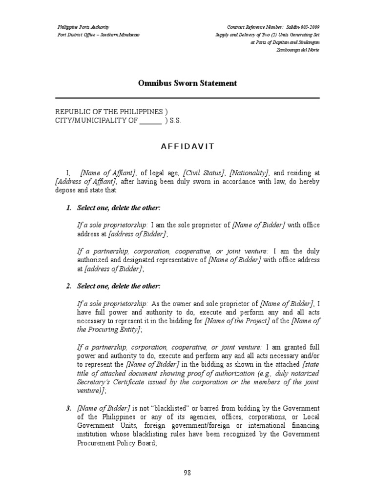 Omnibus Sworn Statement[1].doc Sole Proprietorship Corporations